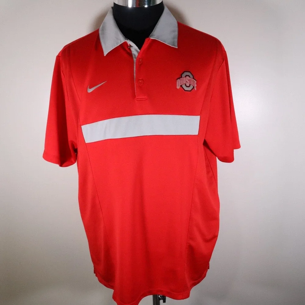 Ohio State Buckeyes Polo Shirt Mens Large Nike Dri-Fit Golf Red‎ Short Sleeve